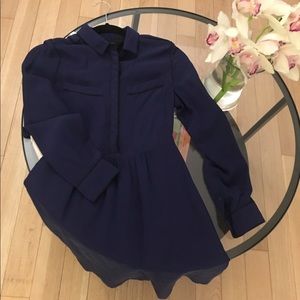 Madewell Navy Silk Dress with Black Piping Trim